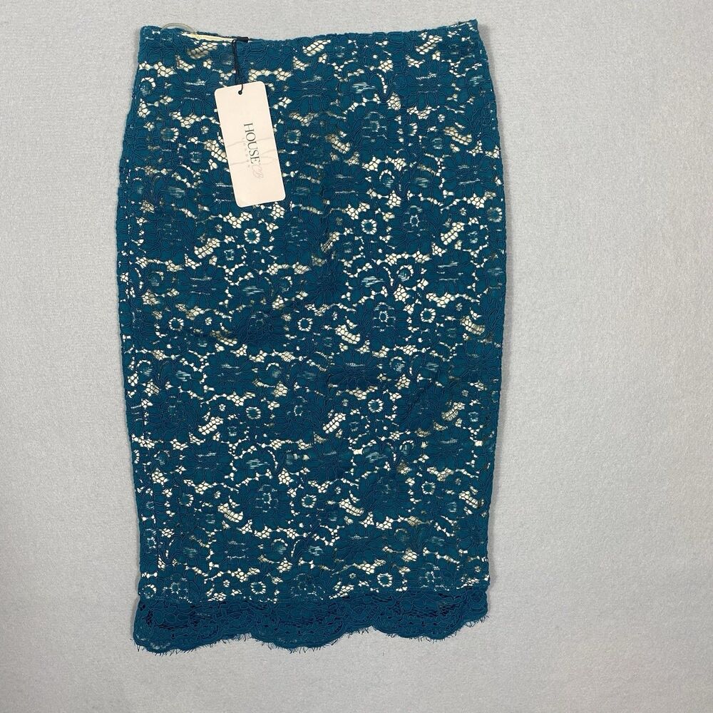 House of CB London Peacock Blue Lace Lareina Skirt Small NWT Spring Break Event - Picture 7 of 14